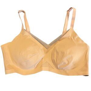 Honeylove Womens Crossover Bra L Sand Wireless Mesh Support Delicate Adjustable